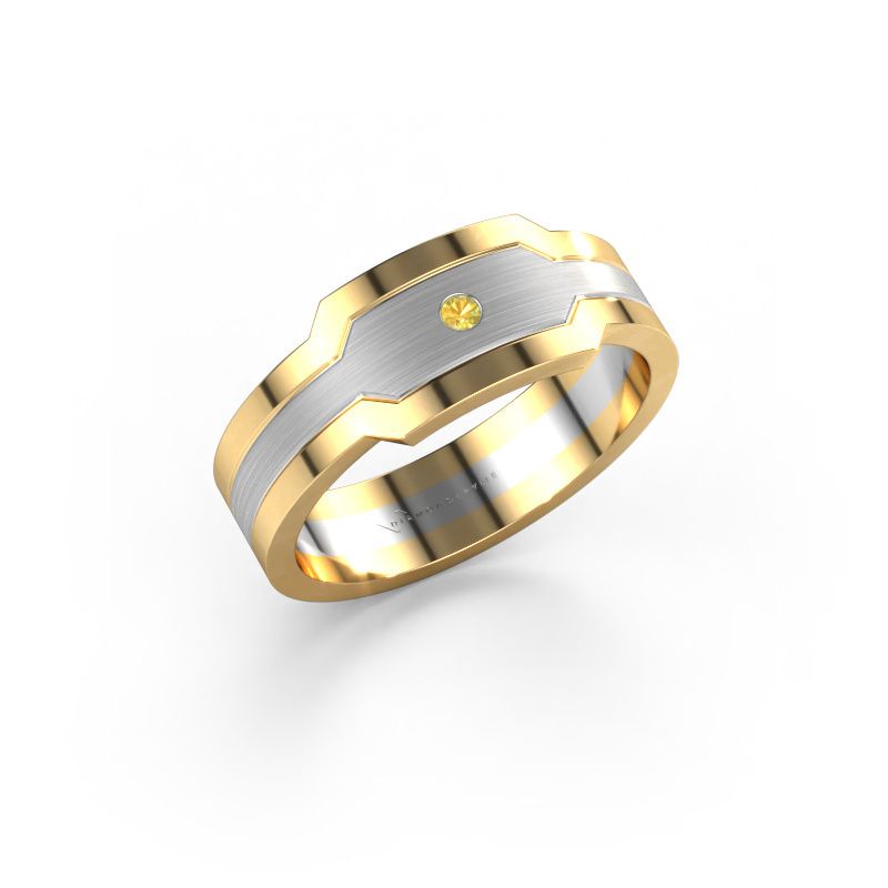 Heren ring Guido 585 witgoud gele saffier 2 mm