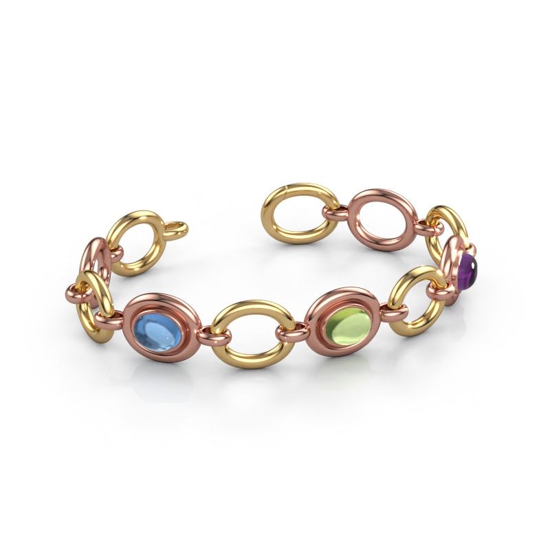 Schakelarmband Maxima 3 585 rosé goud blauw topaas 9x7 mm