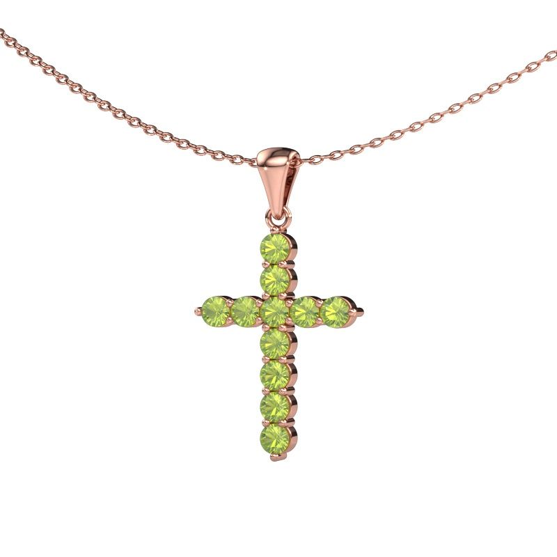 Anhänger Cross 585 Roségold Peridot 2.5 mm