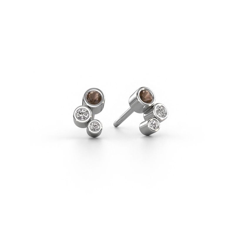 Stud earrings Marlys 585 white gold smokey quartz 2.5 mm