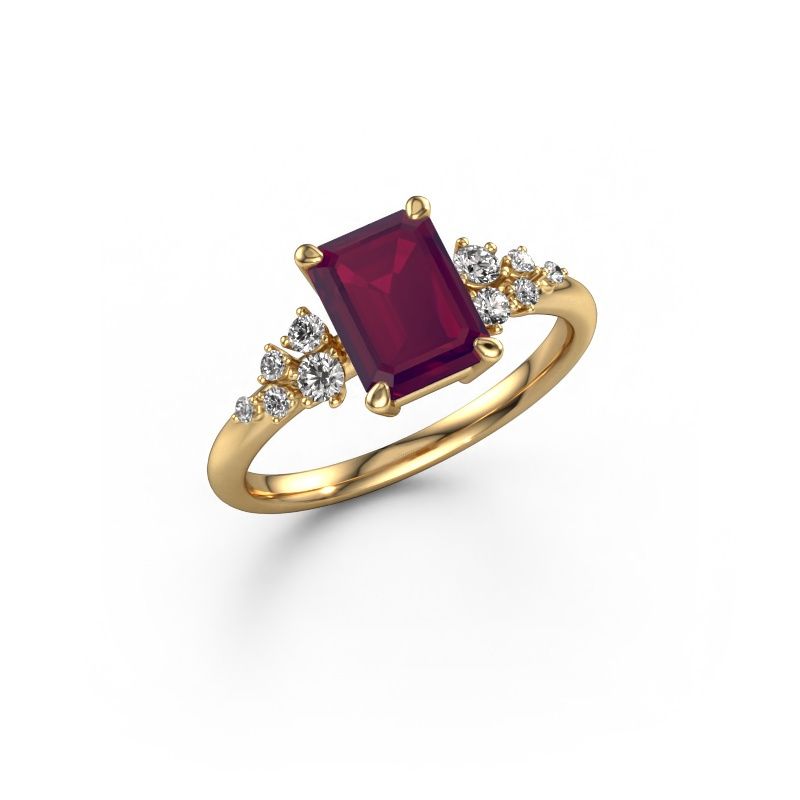 Bague de fiançailles Royce EME 585 or jaune rhodolite 8x6 mm