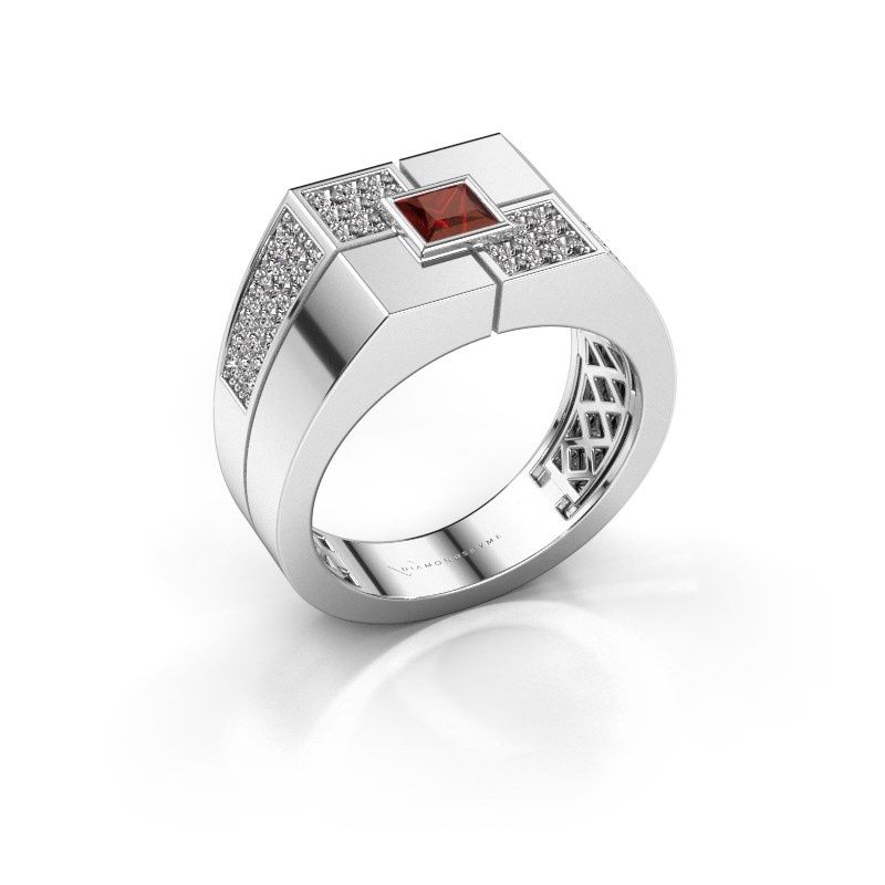 Afbeelding van Heren ring Rogier<br/>585 witgoud<br/>Granaat 4 mm