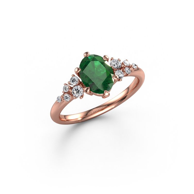 Verlovingsring Royce OVL 585 rosé goud smaragd 8x6 mm