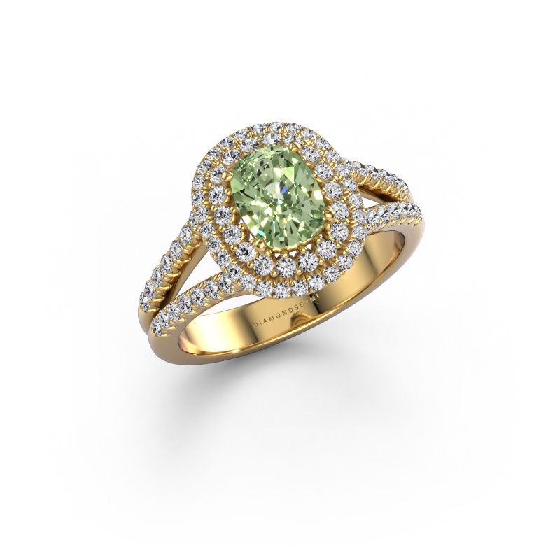 Engagement ring Elvie CSH 585 gold green lab grown diamond 6.8x5.2 mm