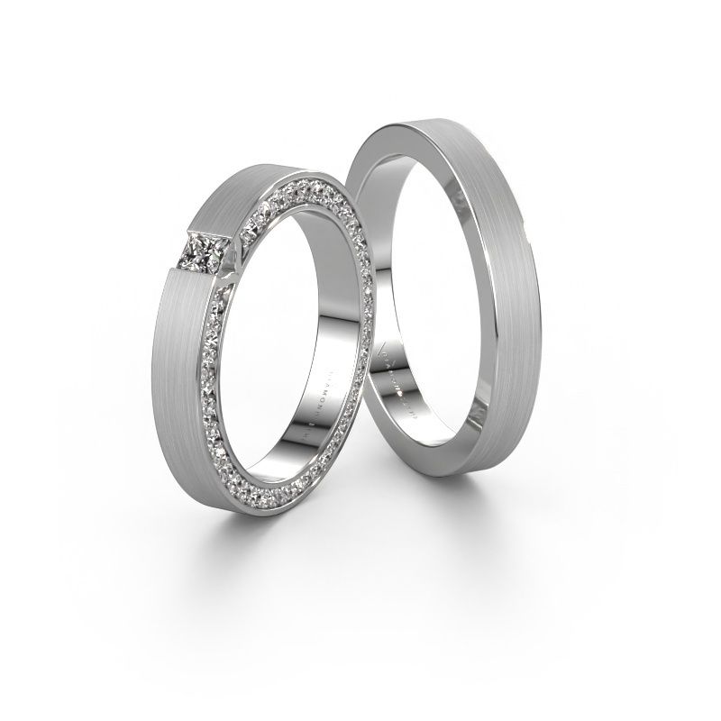 Wedding rings set WH2140LM15B ±0.20x0.08 in 14 Carat white gold diamond 0.17 crt