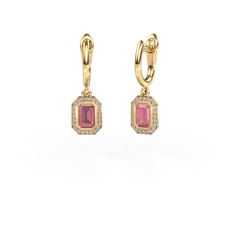 Orecchini pendenti Noud EME 585 oro tormalina rosa 6x4 mm