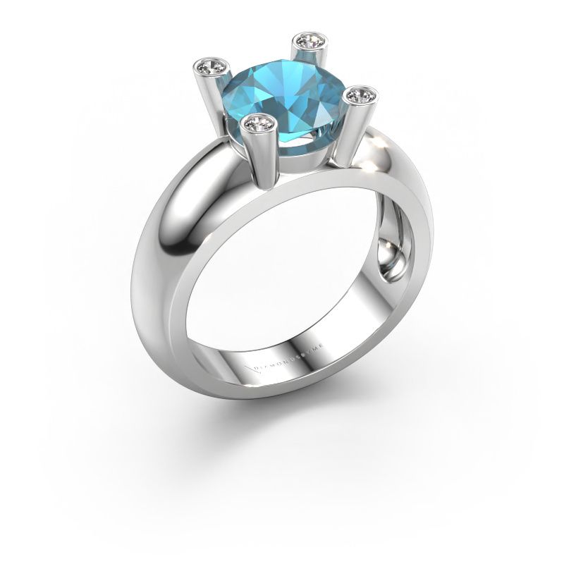 Bague Tamara RND 585 or blanc topaze bleue 8 mm