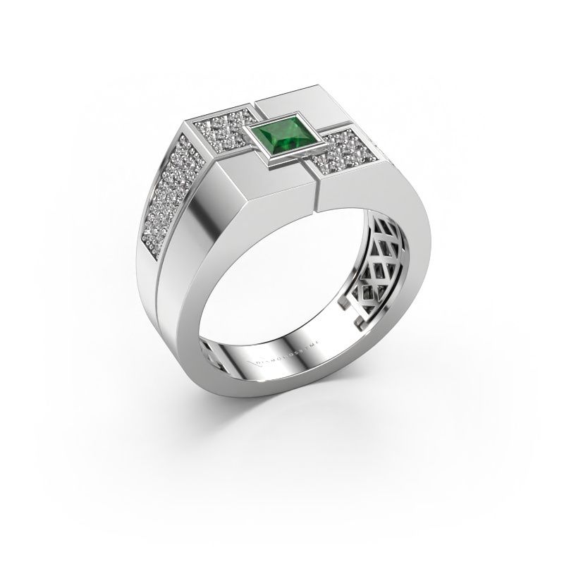 Bague pour homme Rogier 950 platine emeraude 4 mm