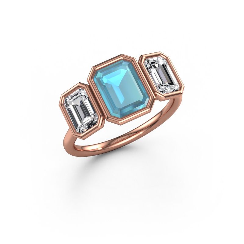 Bague de fiançailles Lavon 3 EME 585 or rose topaze bleue 8x6 mm