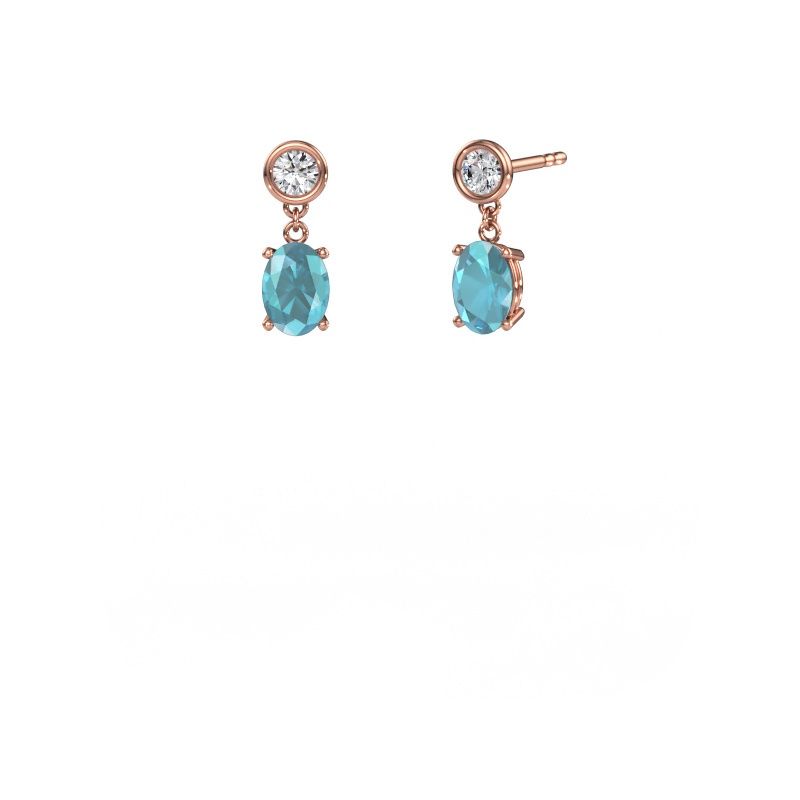Pendants d'oreilles Lacey OVL 585 or rose topaze bleue 7x5 mm