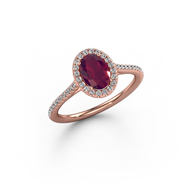 Verlovingsring Seline ovl 2 585 rosé goud rhodoliet 7x5 mm