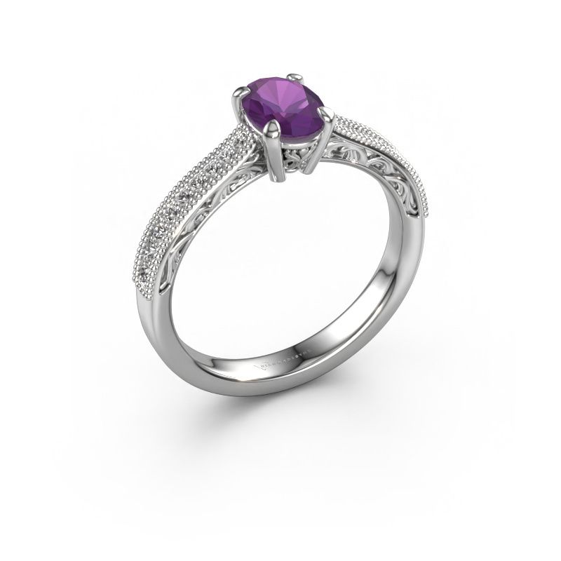 Engagement ring Shonta OVL 950 platinum amethyst 7x5 mm