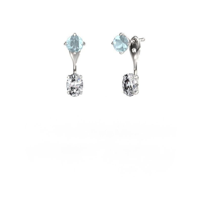 Drop earrings Kate RND-OVL 950 platinum aquamarine 5 mm