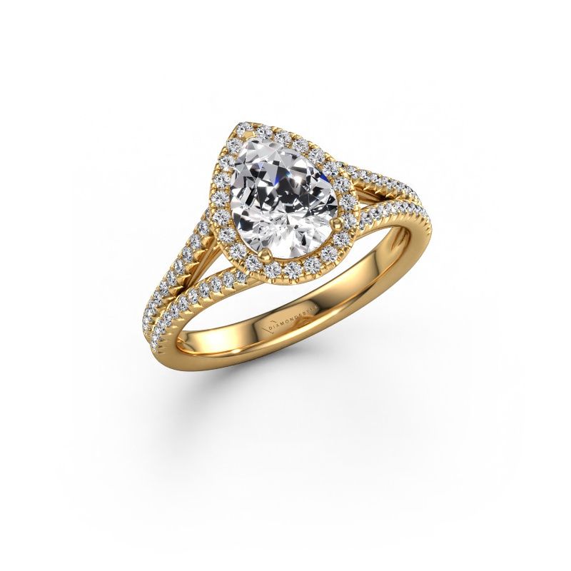 Verlovingsring Verla pear 2 585 goud zirkonia 8x6 mm