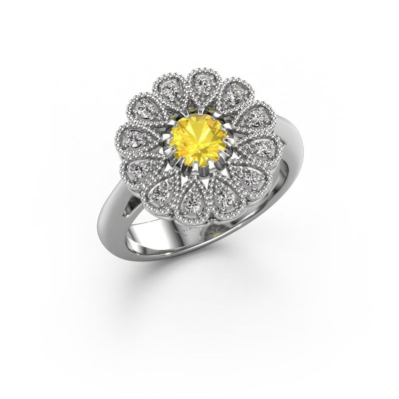 Engagement ring Kaat 950 platinum yellow sapphire 5 mm