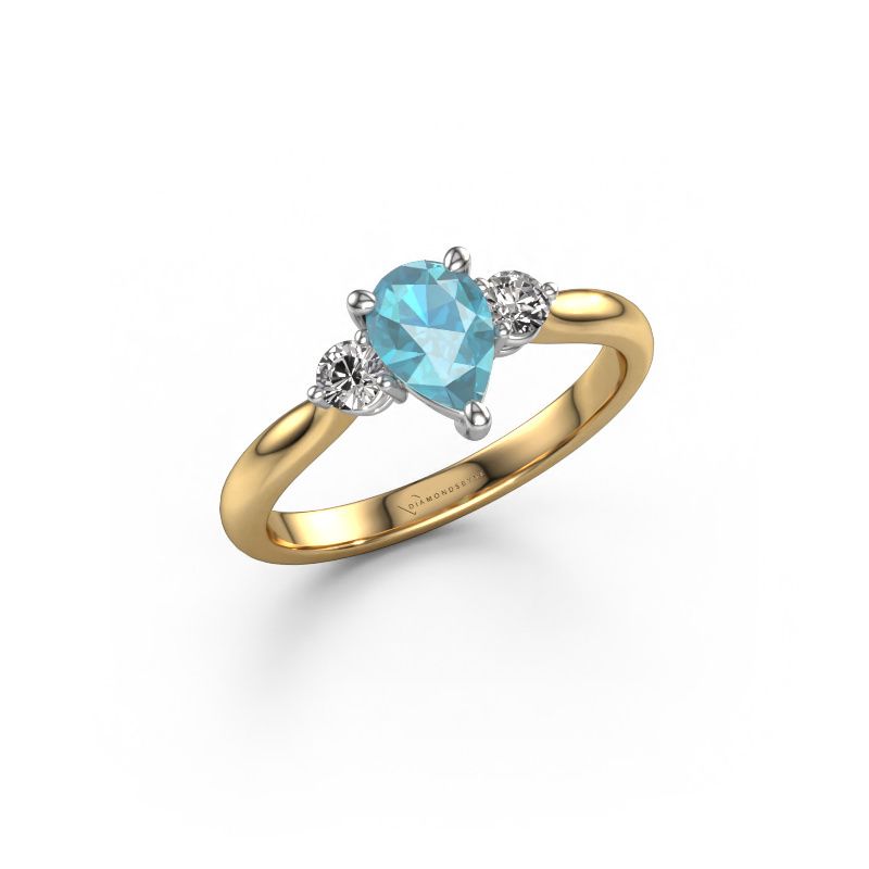 Bague de fiançailles Lieselot PER 585 or jaune topaze bleue 7x5 mm