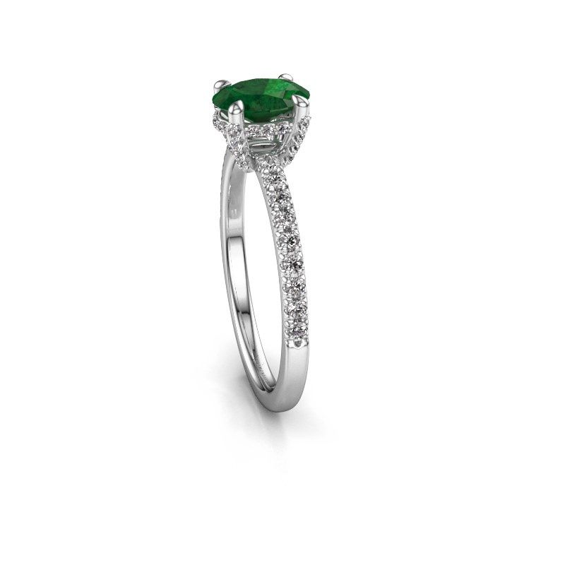 Image of Engagement ring saskia 1 ovl<br/>585 white gold<br/>Emerald 7x5 mm