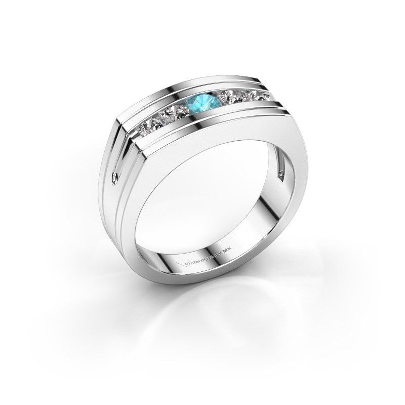 Image de Bague pour homme Huub<br/>585 or blanc<br/>Topaze bleue 3.7 mm