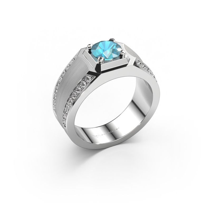 Men's ring Maarten 585 white gold blue topaz 6.5 mm