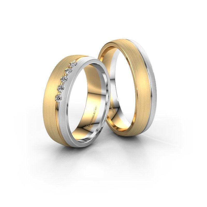 Image of Wedding rings set WH0323LM25AM ±5x1.7 mm 14 Carat gold diamond 0.02 crt