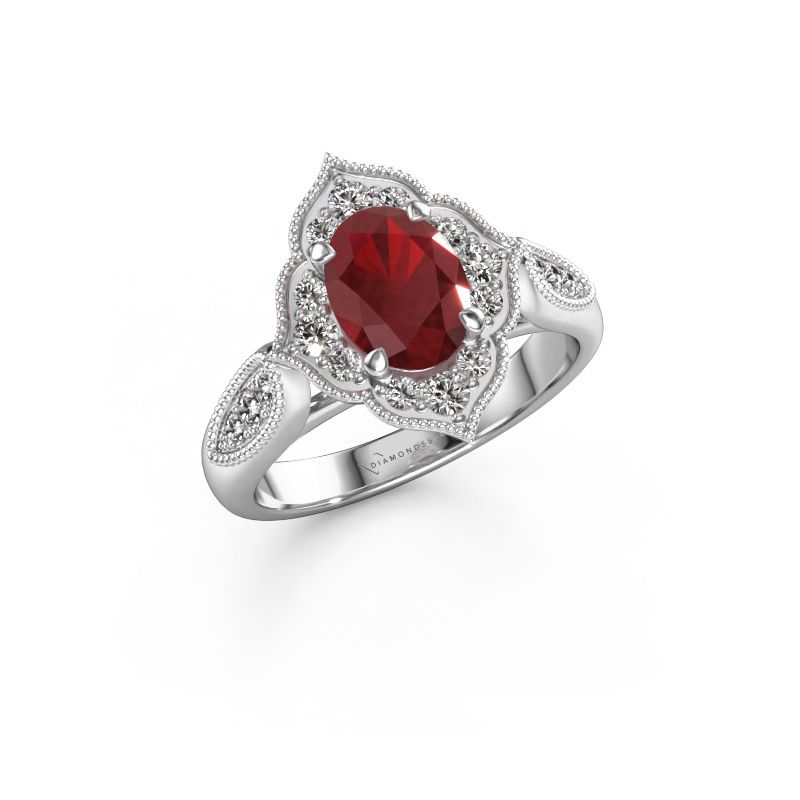 Engagement ring Rosan 950 platinum ruby 8x6 mm