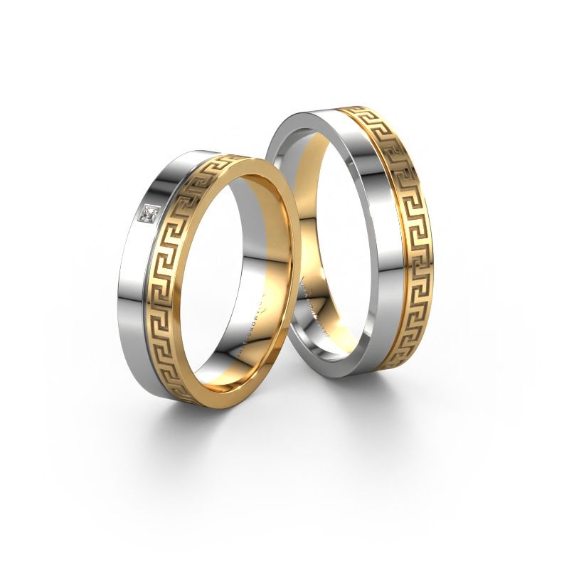 Wedding rings set WH0252LM24XP ±0.16x0.06 in 14 Carat gold diamond 0.02 crt