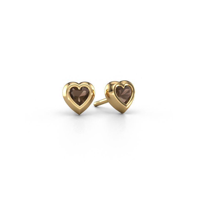 Clous d'oreilles Charlotte 585 or jaune quartz fumé 4 mm