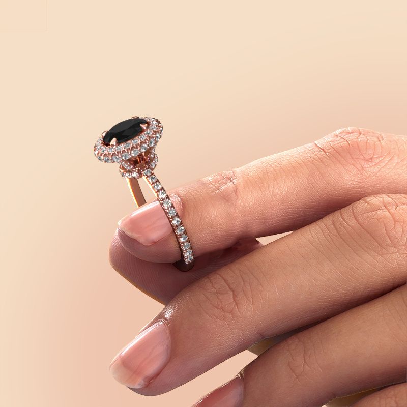 Image of Engagement ring Talitha OVL 585 rose gold black diamond 1.794 crt