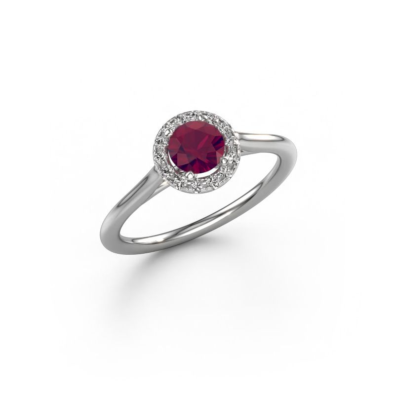 Verlovingsring Seline rnd 1 585 witgoud rhodoliet 5 mm