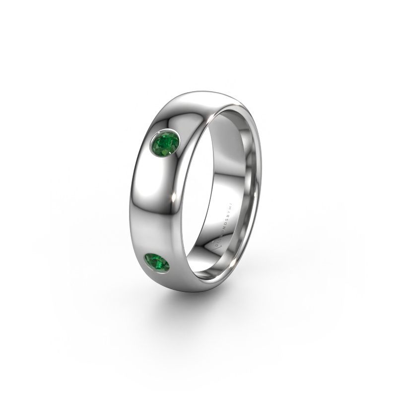 Trouwring WH0104L36BP 950 platina smaragd 3 mm ±6x2 mm