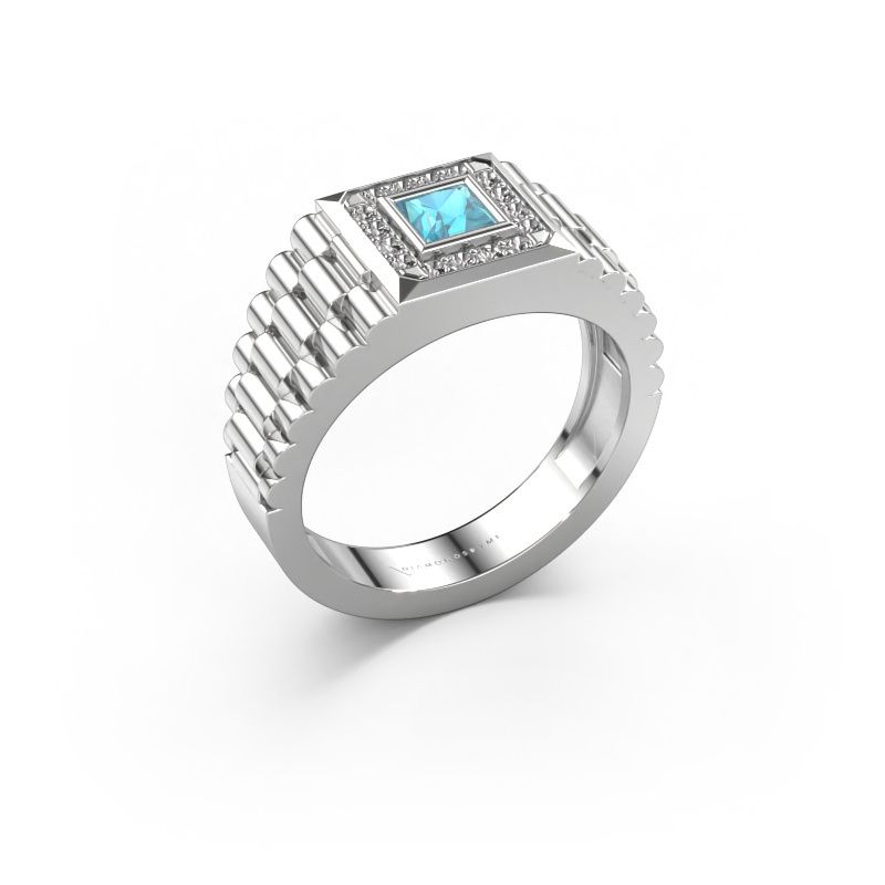 Herrenring Zilan 950 Platin Blau Topas 4 mm