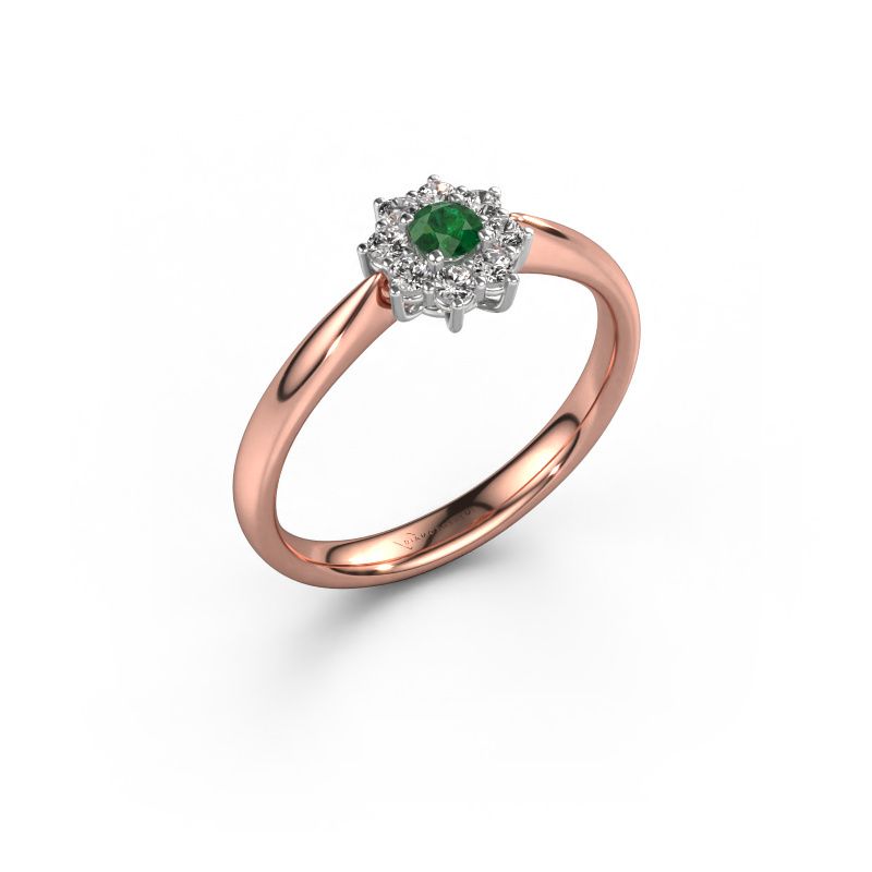 Verlovingsring Carolyn 1 585 rosé goud smaragd 3 mm