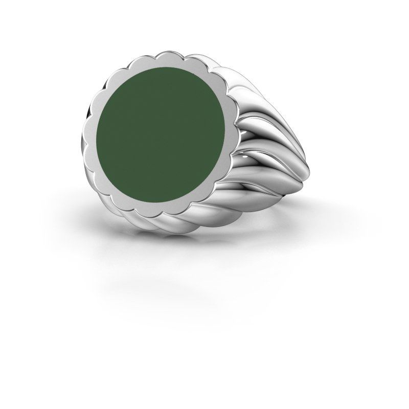 Afbeelding van Zegelring Mano<br/>950 platina<br/>groene emaille 13 mm