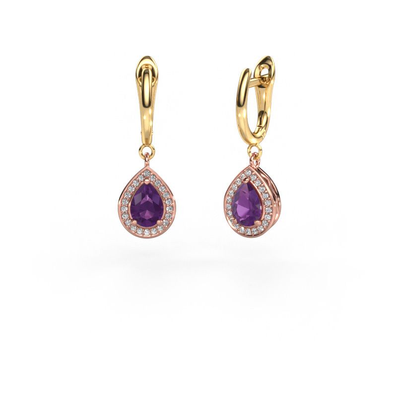 Pendants d'oreilles Ginger 1 585 or rose améthyste 7x5 mm