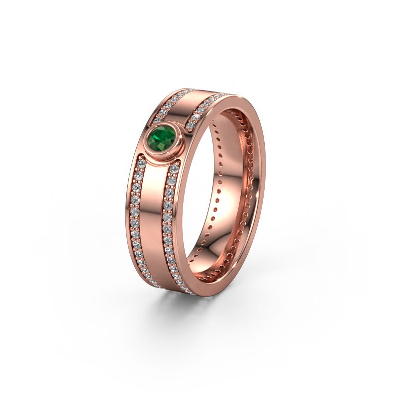 Trouwring WH2044P 585 rosé goud smaragd ±6 x 2 mm