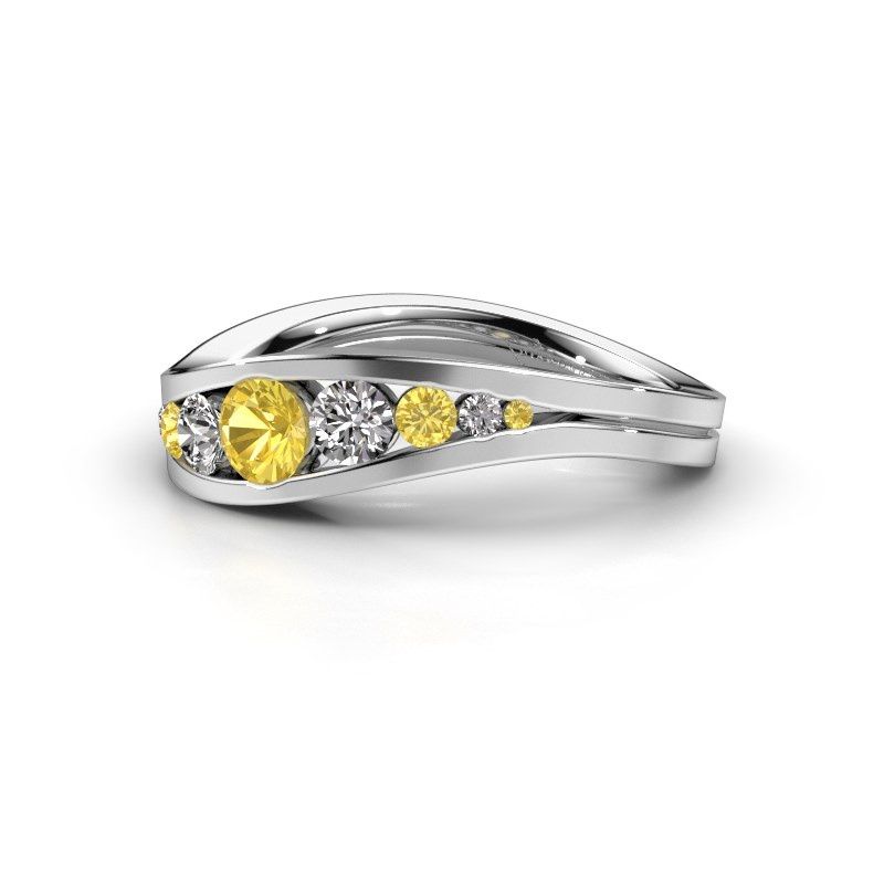 Afbeelding van Ring Sigrid 2<br/>585 witgoud<br/>Gele saffier 4 mm