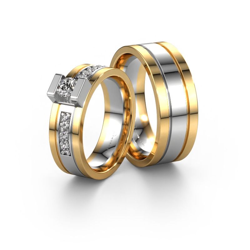 Trauringe set WH2092LM16B ±6x2 mm 14 Karat Weißgold Diamant 0.25 crt