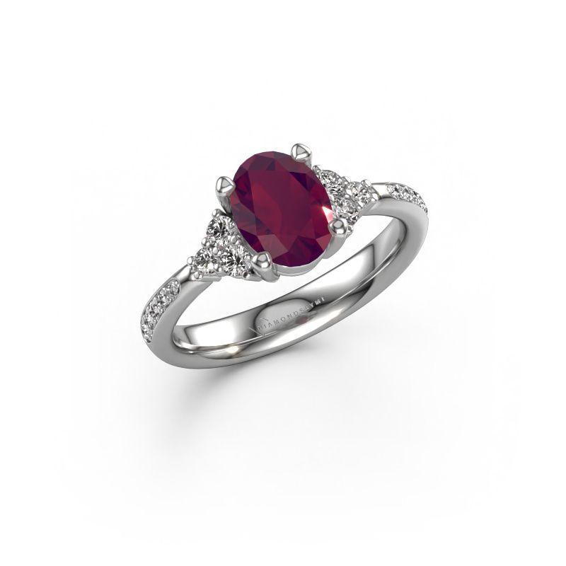Engagement ring Aleida OVL 2 950 platinum rhodolite 8x6 mm