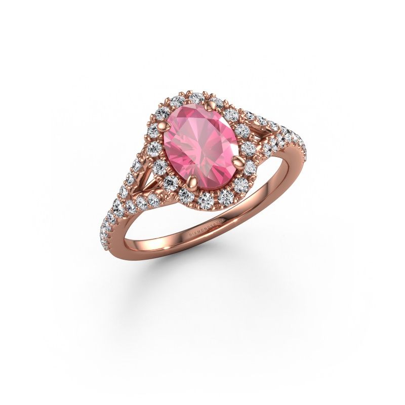 Engagement ring Kimber OVL 585 rose gold pink sapphire 8x6 mm