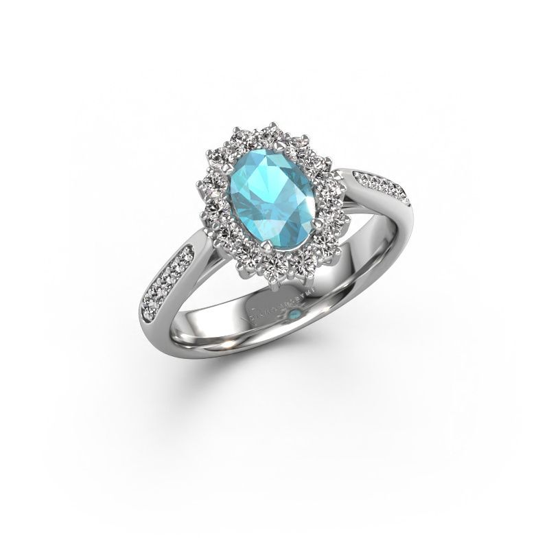 Bague de fiançailles Margien 2 585 or blanc topaze bleue 7x5 mm