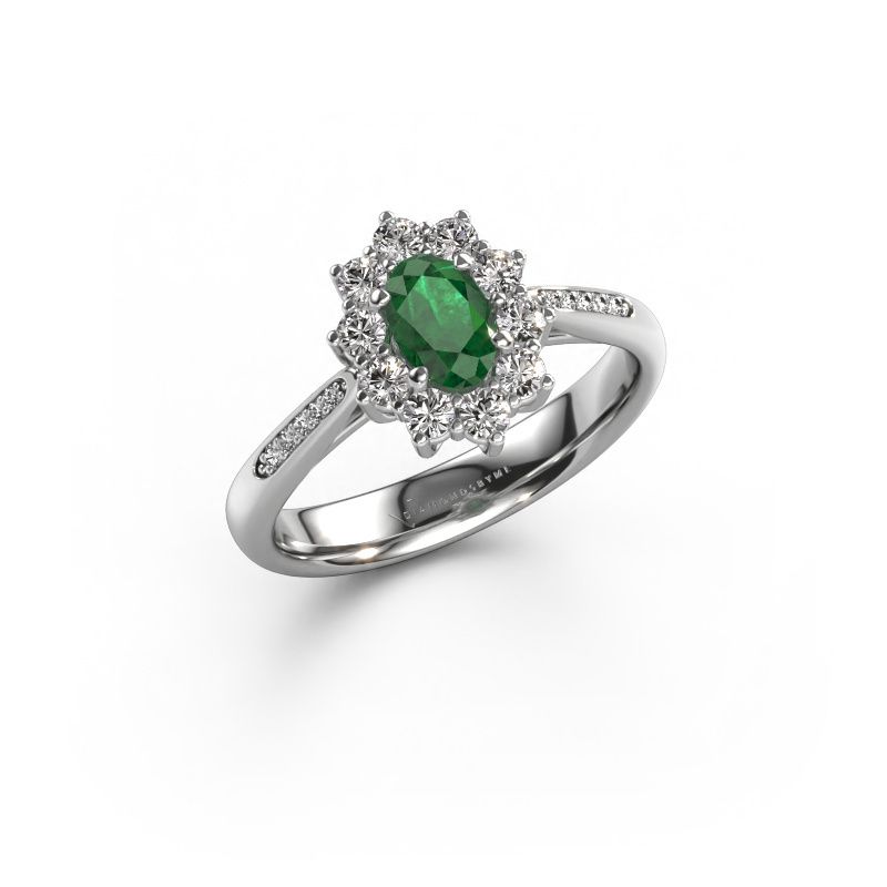 Verlovingsring Leesa 2 585 witgoud smaragd 6x4 mm