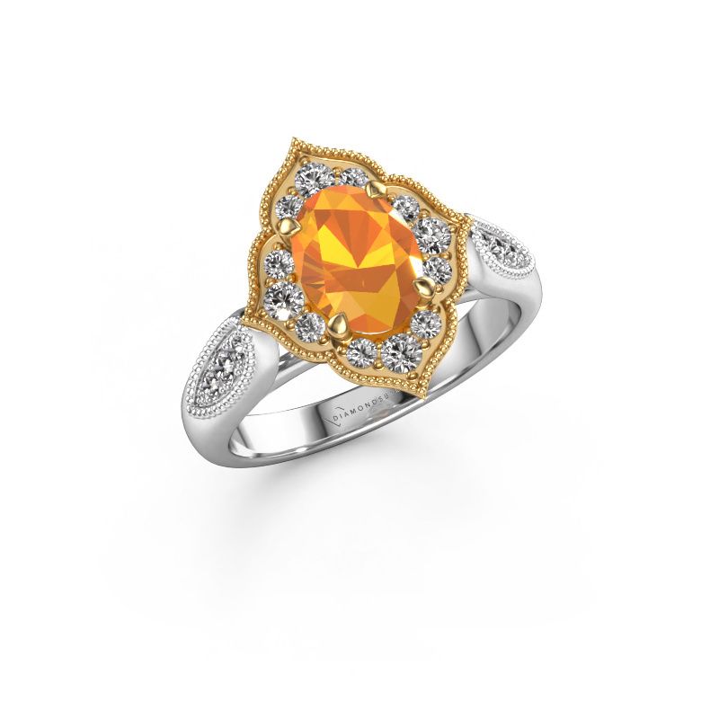 Verlovingsring Rosan 585 witgoud citrien 8x6 mm