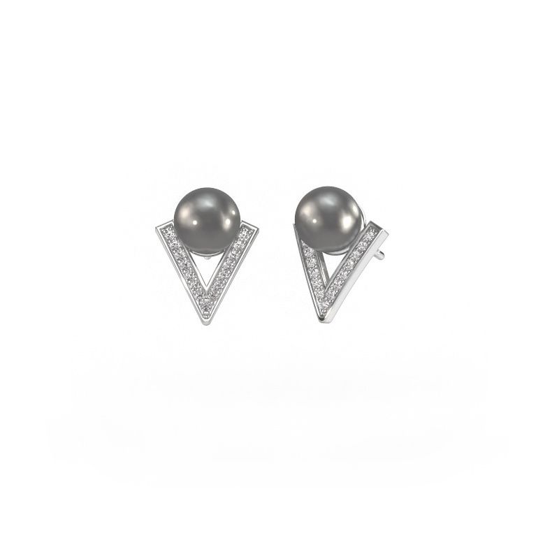 Oorbellen Faith 585 witgoud grijze parel 7 mm
