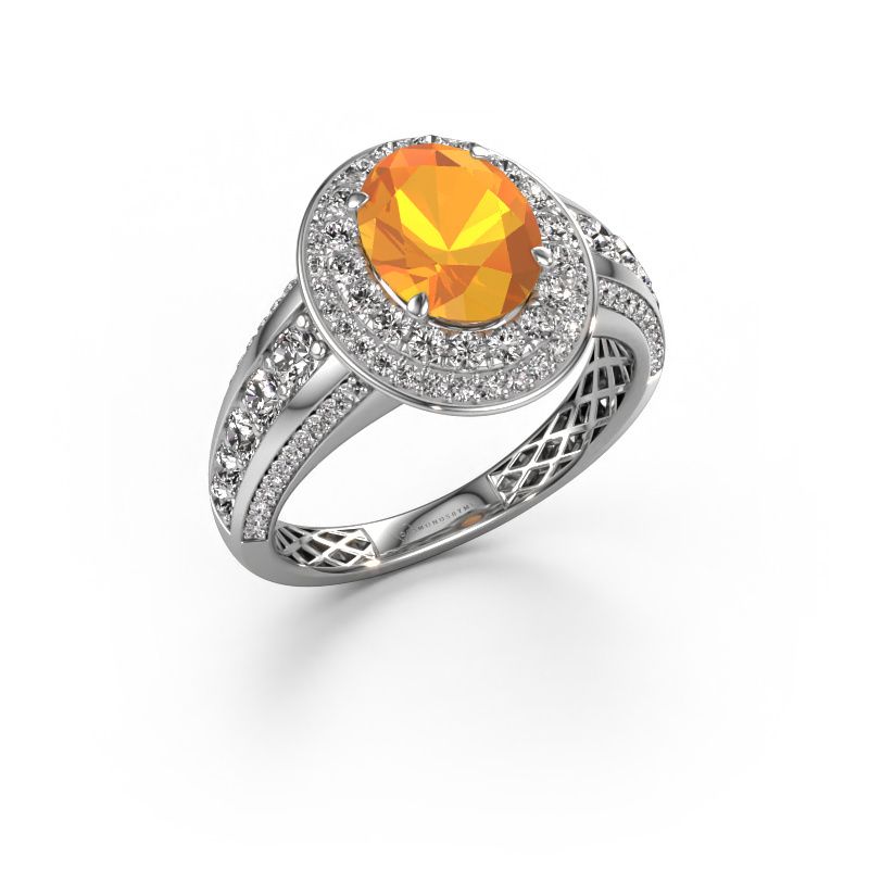 Verlovingsring Nancie 585 witgoud citrien 9x7 mm