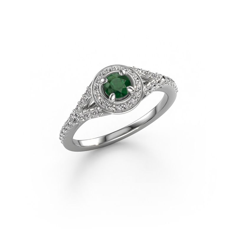 Verlovingsring Pamela RND 585 witgoud smaragd 4 mm