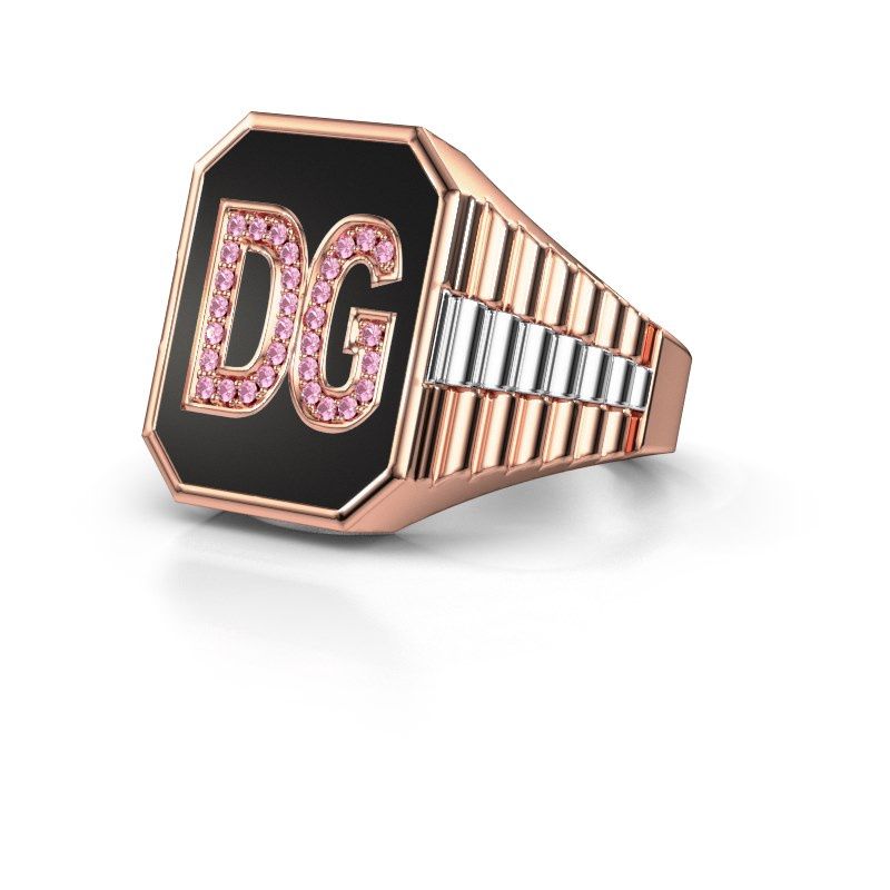 Image of Rolex style ring Stephan 3 585 rose gold pink sapphire 1 mm