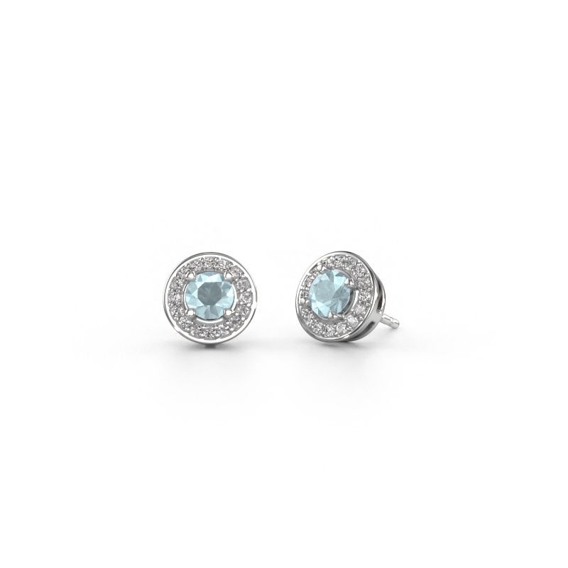 Clous d'oreilles Agaat 585 or blanc aigue-marine 5 mm
