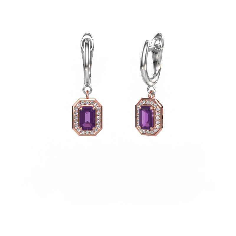 Pendants d'oreilles Dodie 1 585 or rose améthyste 6x4 mm