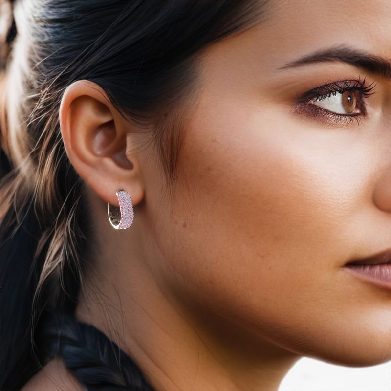 Image of Hoop earrings Danika 12.5 B 585 white gold pink sapphire 1.1 mm