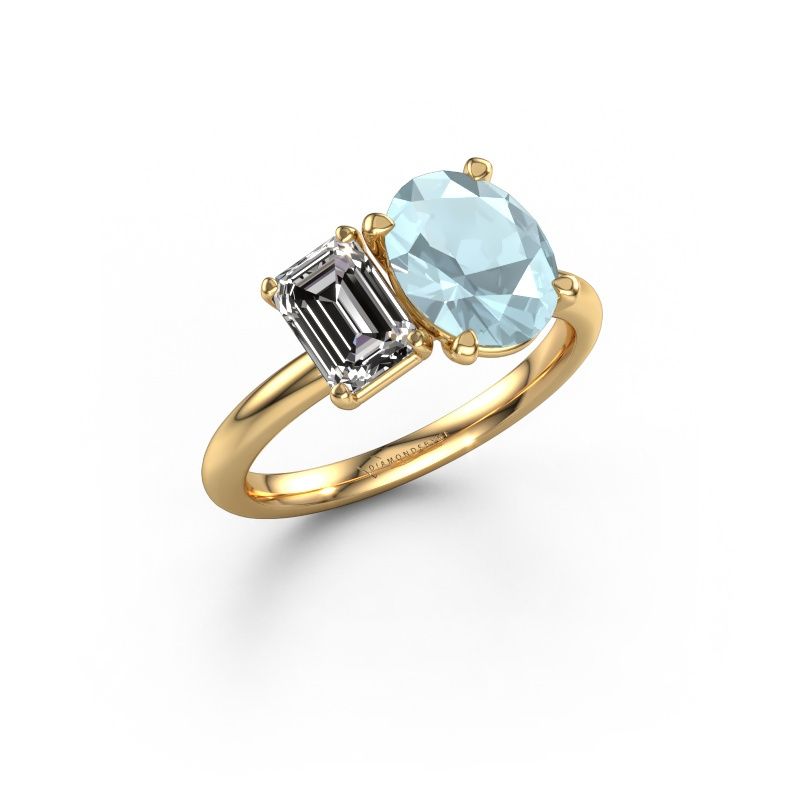 Engagement ring Toi et Moi OVL-EME 585 gold aquamarine 9x7 mm